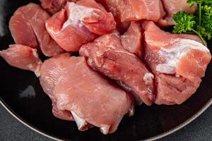 pork raw meat pulp fresh cooking meal food snack on the table copy space food background rustic top view photo