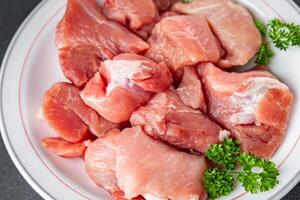 pork raw meat pulp fresh cooking meal food snack on the table copy space food background rustic top view photo