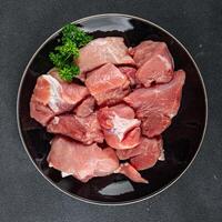 pork raw meat pulp fresh cooking meal food snack on the table copy space food background rustic top view photo