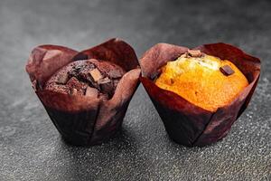 chocolate cupcake sweet dessert cake appetizer meal food snack on the table copy space food background rustic top view photo