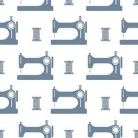 Seamless pattern, sewing machines and sewing spools of thread on a white background. Print, textile vector