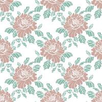 Seamless pattern, hand-drawn delicate peonies in pastel colors, print. Floral vintage background, design for textile vector
