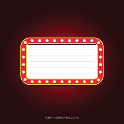 Retro lightbox billboard template, Rectangle banner advertising, promotion and sale signs. Movie theater light frames.
