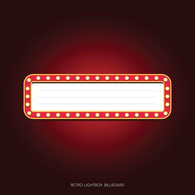 Retro lightbox billboard template, Rectangle banner advertising, promotion and sale signs. Movie theater light frames.