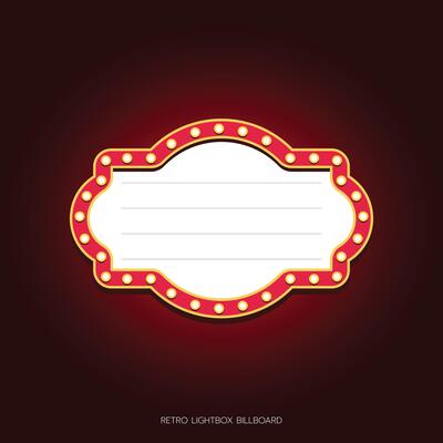 Retro lightbox billboard template, banner advertising, promotion and sale signs. Movie theater light frames.