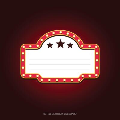 Retro lightbox billboard template, banner advertising, promotion and sale signs. Movie theater light frames.