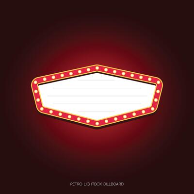 Retro lightbox billboard template, Hexagon banner advertising, promotion and sale signs. Movie theater light frames.