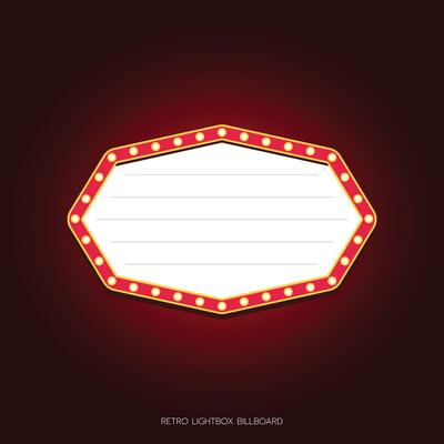 Retro lightbox billboard template, Octagon banner advertising, promotion and sale signs. Movie theater light frames.