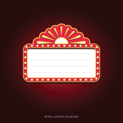 Retro lightbox billboard template, banner advertising, promotion and sale signs. Movie theater light frames.