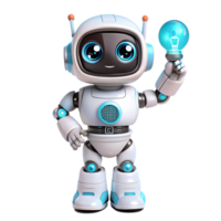 Futuristic cute robot android with pose think lamp on isolated background png