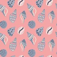 Sea shells seamless pattern. Trendy pattern of seashells for wrapping paper, wallpaper, stickers, notebook cover. The texture may be used for printing on fabric or paper and background in web design. vector