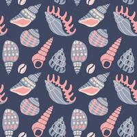 Sea shells seamless pattern. Trendy pattern of seashells for wrapping paper, wallpaper, stickers, notebook cover. The texture may be used for printing on fabric or paper and background in web design. vector