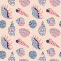 Sea shells seamless pattern. Trendy pattern of seashells for wrapping paper, wallpaper, stickers, notebook cover. The texture may be used for printing on fabric or paper and background in web design. vector