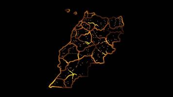 Neon frame effect Tunisia map, black background. video