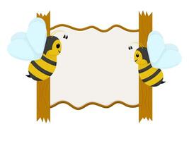 Honey bees flying against the background of an empty text box vector