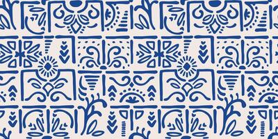 Ethnic blue seamless patterns with azulejo elements. Modern abstract design for paper, cover, fabric, interior decor and other use vector