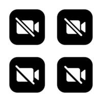 camera off icon set on black square vector