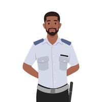 Young security guard. Police officer in uniform standing in front view. vector