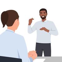 Businessman making a presentation at office. Business executive delivering a presentation to his colleagues during meeting. vector