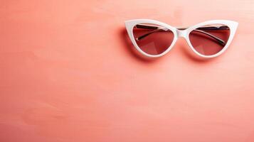 Artistic sunglasses on a peach background with abundant copyspace photo