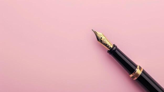 elegante clásico fuente bolígrafo en un sereno pálido rosado fondo, ideal para copyspace foto
