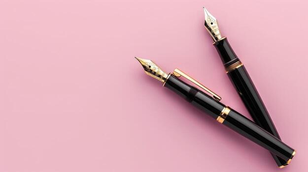 pálido rosado antecedentes presentando un clásico fuente bolígrafo con generoso copyspace para texto foto
