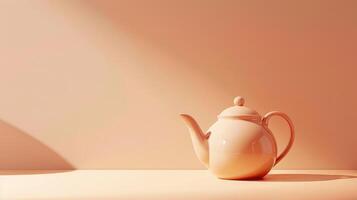 Delicate teapot on a light apricot background with ample copyspace, perfect for creative projects photo