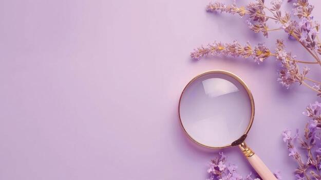 elegante antiguo aumentador vaso en un sereno ligero lavanda fondo, ideal para creativo copyspace foto