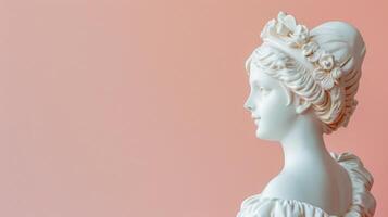 Artistic porcelain figurine on a blush background with generous copyspace photo