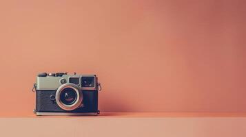 Peach background featuring a vintage camera, perfect for copyspace photo