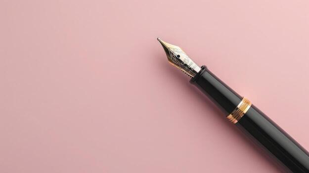 clásico fuente bolígrafo en un pálido rosado antecedentes con amplio espacio de copia, Perfecto para creativo proyectos foto