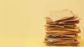 Pale yellow background featuring a stack of vintage letters, perfect for copyspace photo