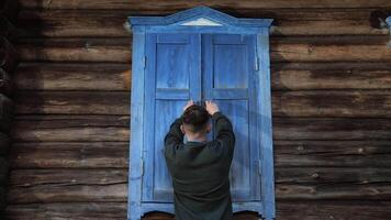 concept of beginning and start. Opening a window. shutters on the window video