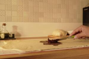 the process of making buns. flour . eggs . chocolate. tremble. dough milk . salt . photo