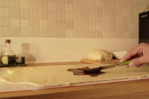the process of making buns. flour . eggs . chocolate. tremble. dough milk . salt . photo