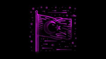 Neon frame effect flag of Turkey , black background. video