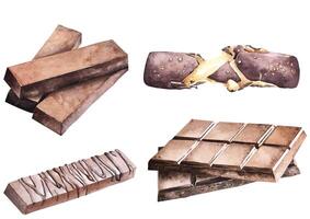 Chocolate bar.Chocolate stuffed with caramel.Desserts made from cocoa.With watercolor.Chocolate day. vector