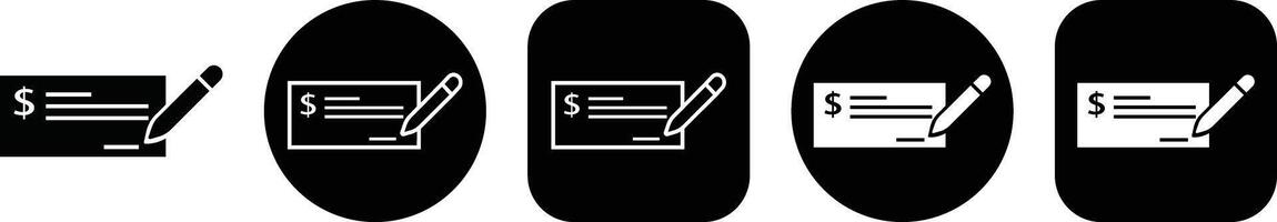 Payment check icon in flat style set. for apps or website bank cheque symbol. paycheck sign in black Bank Check related glyph icon. Isolated on. vector
