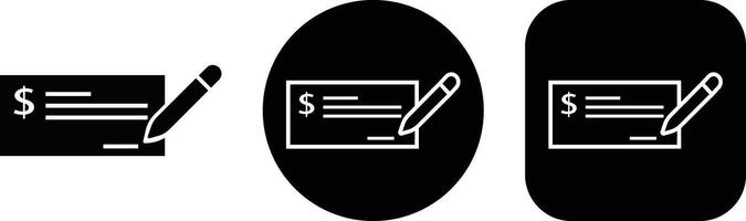 Payment check icon in flat style set. for apps or website bank cheque symbol. paycheck sign in black Bank Check related glyph icon. Isolated on. vector