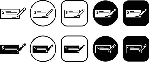 Payment check icon in flat and line style set. for apps or website bank cheque symbol. paycheck sign in black Bank Check related glyph icon. Isolated on vector