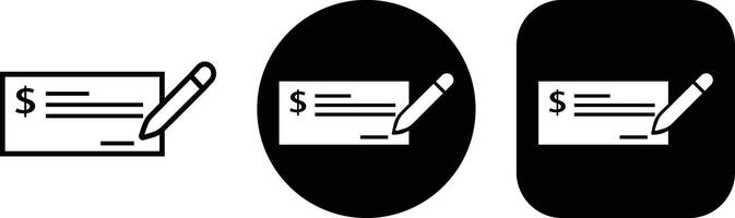 Payment check icon in flat and line style set. for apps or website bank cheque symbol. paycheck sign in black Bank Check related glyph icon. Isolated on vector