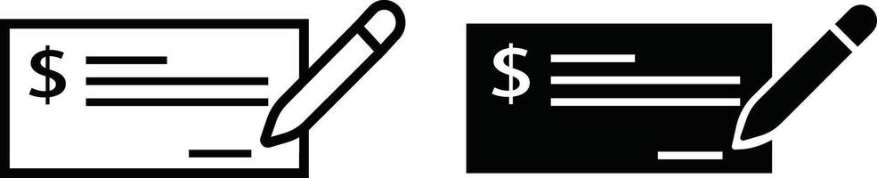 Payment check icon in flat and line style set. for apps or website bank cheque symbol. paycheck sign in black Bank Check related glyph icon. Isolated on vector
