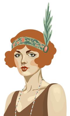 Flapper girl. Art deco vintage portrait. isolated on white background