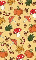 autumn multicolored with various kinds of leaves, seeds, plants. poster outline illustration design vector