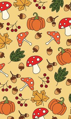 autumn multicolored with various kinds of leaves, seeds, plants. poster outline illustration design