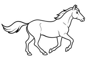 Black and white outline illustration of a running horse isolated on a white background. Concept of wild animal illustration, minimalist style. Print, icon, logo, element for design vector