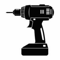 Black silhouette of a drill isolated on a white background. Concept of power tools illustration, minimalist style, construction tool. Print, icon, logo, template, pictogram, element for design. vector