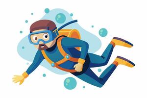 Scuba diver isolated on white background. Graphic illustration. Concept of underwater adventure, scuba diving tourism. Print, design element vector
