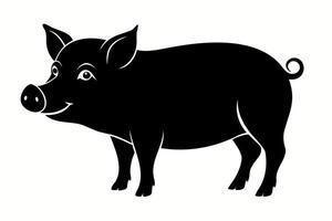 Black silhouette of a pig isolated on a white background. Animal illustration, farm animal, minimalist design, livestock concept. vector