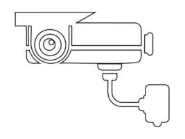 Black outline illustration of a security camera isolated on white background. Simple graphic design of surveillance equipment. Print, logo, sign, design element, coloring page vector